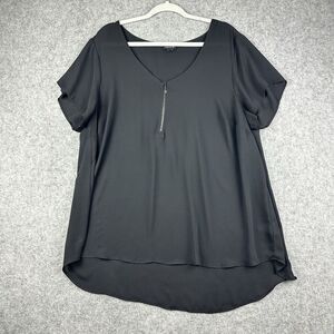 Torrid Blouse Top Womens Plus Size 2X Black Georgette Zip Career Office Hi Low*